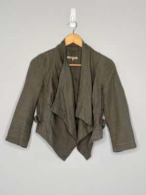 RW&CO. Olive Draped Open-Front Linen-Blend Blazer